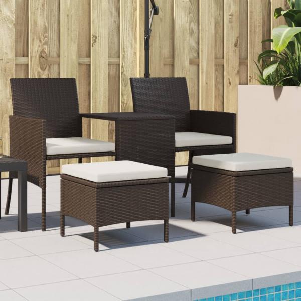 ARDEBO.de - Gartensofa 2-Sitzer mit Tisch und Hockern Braun Poly Rattan