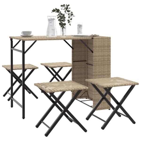 ARDEBO.de - 5-tlg. Garten-Essgruppe Klappbar Beige Poly Rattan