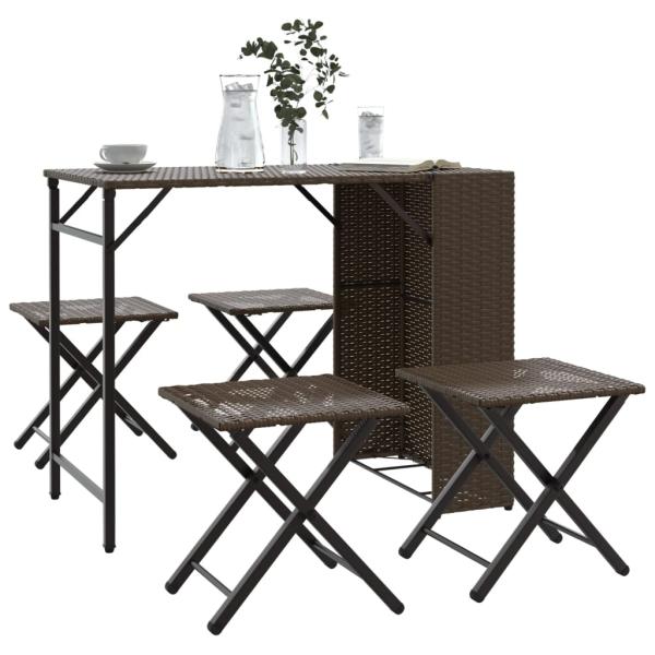 ARDEBO.de - 5-tlg. Garten-Essgruppe Klappbar Braun Poly Rattan