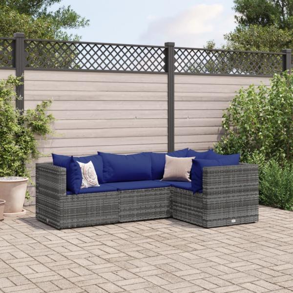 ARDEBO.de - 4-tlg. Garten-Lounge-Set mit Kissen Grau Poly Rattan