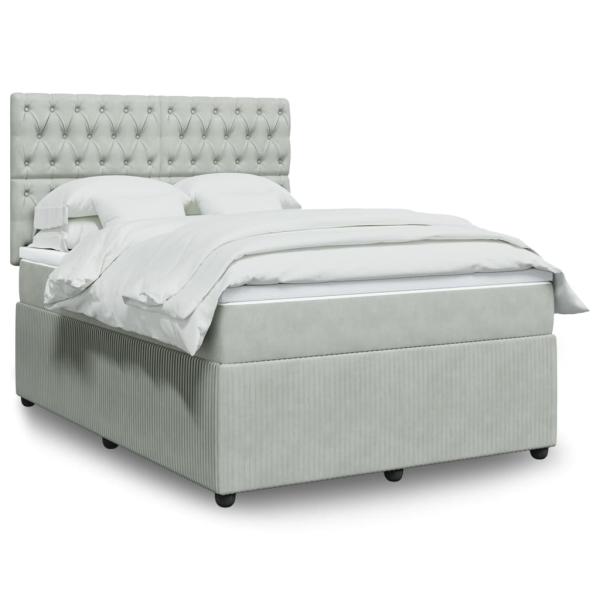 ARDEBO.de - Boxspringbett mit Matratze Hellgrau 160x200 cm Samt