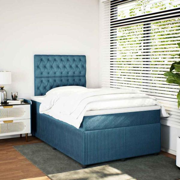 Boxspringbett mit Matratze Dunkelblau 120x200 cm Samt