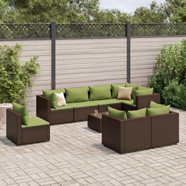 ARDEBO.de - 9-tlg. Garten-Lounge-Set mit Kissen Braun Poly Rattan