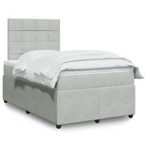 ARDEBO.de - Boxspringbett mit Matratze Hellgrau 120x190 cm Samt
