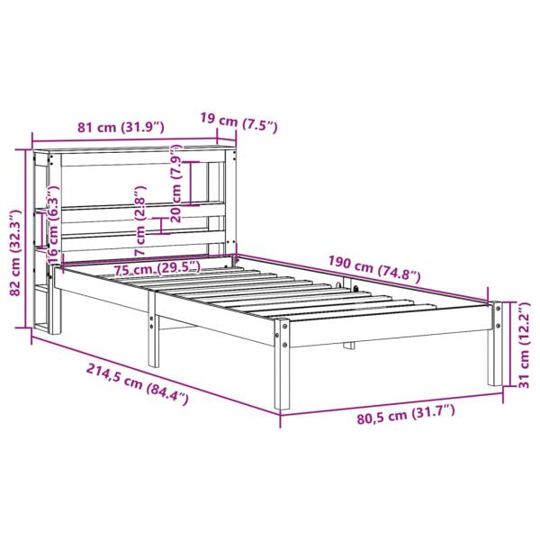 Bettgestell mit Kopfteil ohne Matratze Wachsbraun 75x190 cm