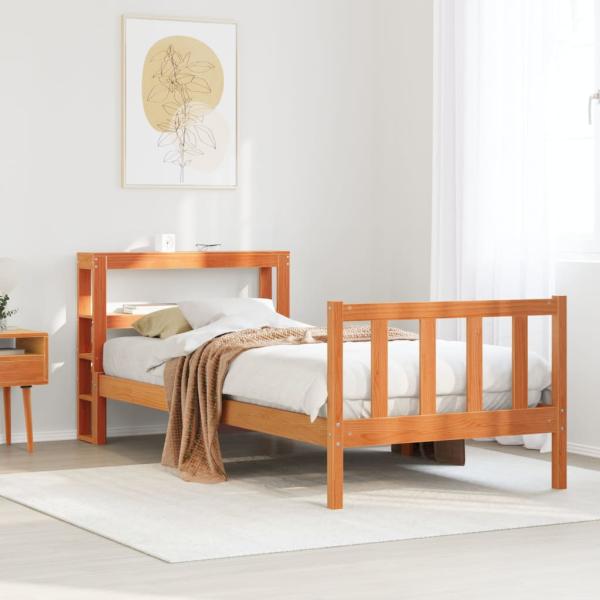 ARDEBO.de - Bettgestell mit Kopfteil ohne Matratze Wachsbraun 90x190 cm
