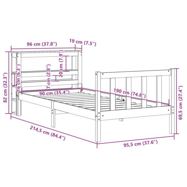 Bettgestell mit Kopfteil ohne Matratze Wachsbraun 90x190 cm
