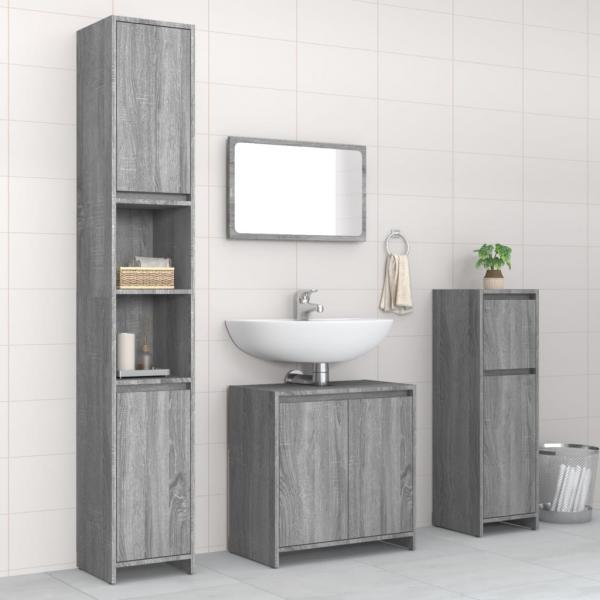 ARDEBO.de - 4-tlg. Badmöbel-Set Grau Sonoma Holzwerkstoff