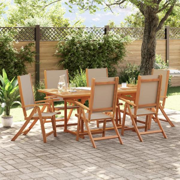 ARDEBO.de - 7-tlg. Garten-Essgruppe Massivholz Akazie und Textilene