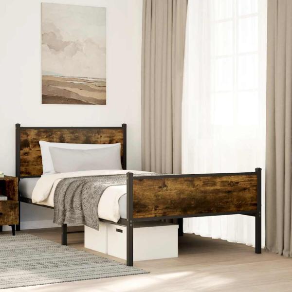 ARDEBO.de - Metallbett ohne Matratze Räuchereiche 107x203 cm
