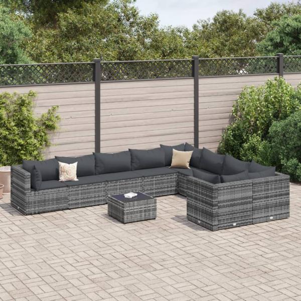 ARDEBO.de - 10-tlg. Garten-Sofagarnitur mit Kissen Grau Poly Rattan