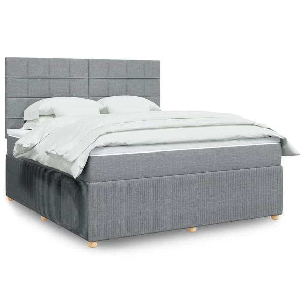 ARDEBO.de - Boxspringbett mit Matratze Hellgrau 180x200 cm Stoff