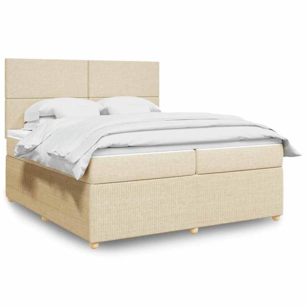 ARDEBO.de - Boxspringbett mit Matratze Creme 200x200 cm Stoff