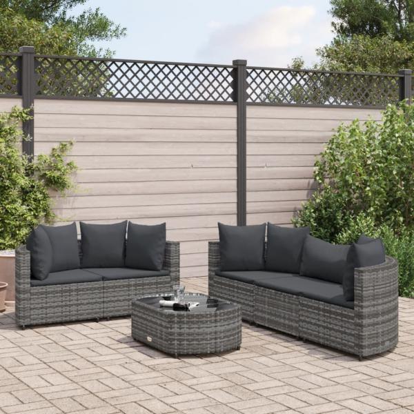 ARDEBO.de - 6-tlg. Garten-Sofagarnitur mit Kissen Grau Poly Rattan
