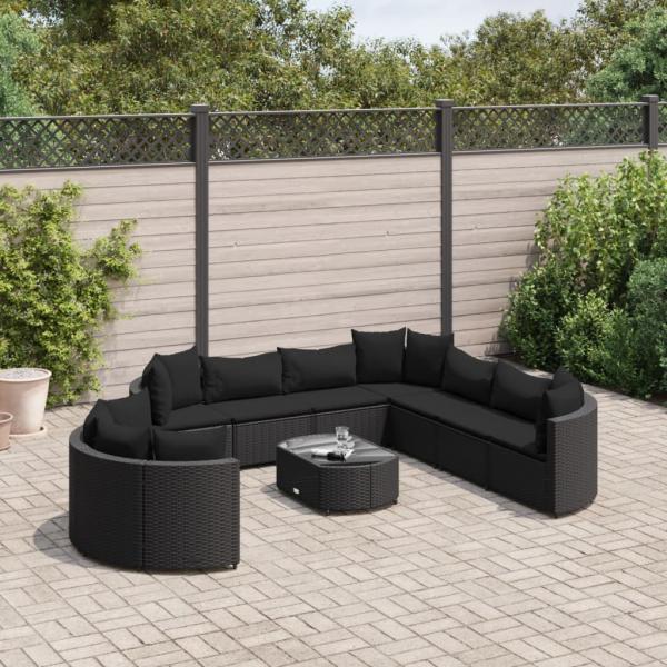 ARDEBO.de - 10-tlg. Garten-Sofagarnitur mit Kissen Schwarz Poly Rattan