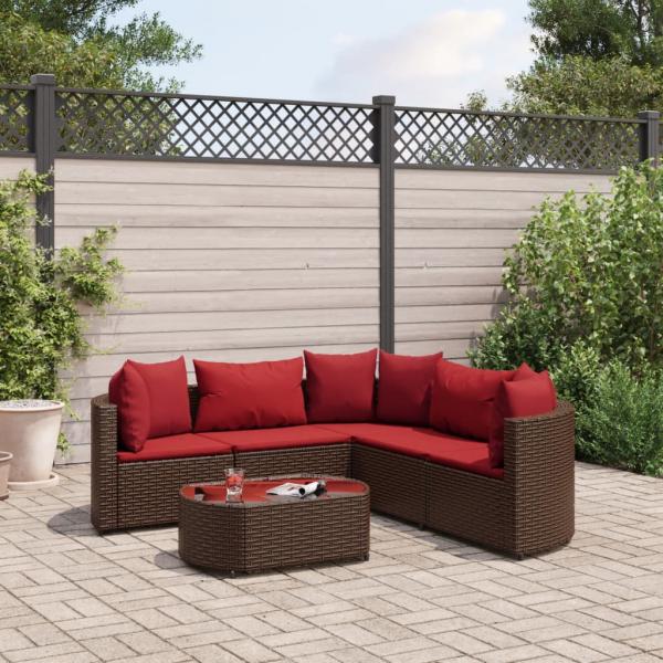 ARDEBO.de - 6-tlg. Garten-Sofagarnitur mit Kissen Braun Poly Rattan
