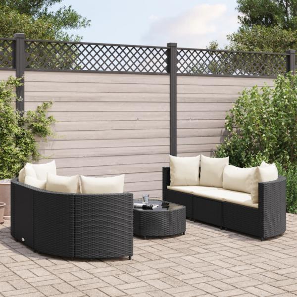 ARDEBO.de - 7-tlg. Garten-Sofagarnitur mit Kissen Schwarz Poly Rattan