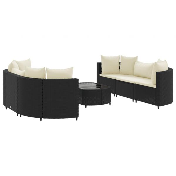 7-tlg. Garten-Sofagarnitur mit Kissen Schwarz Poly Rattan