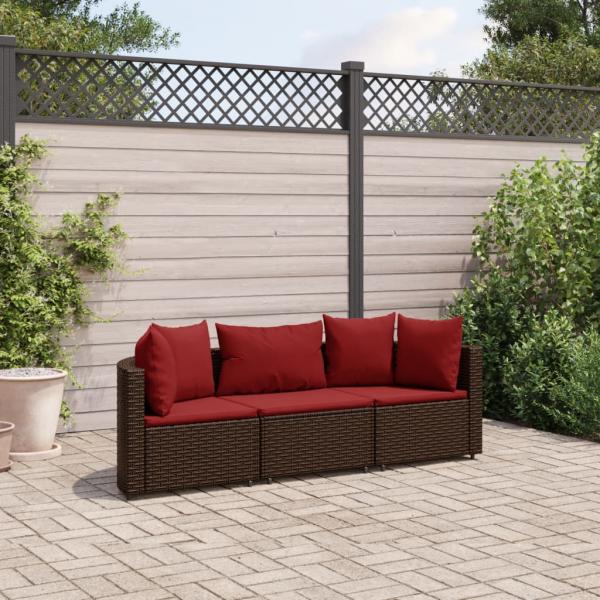 ARDEBO.de - 3-tlg. Garten-Sofagarnitur mit Kissen Braun Poly Rattan