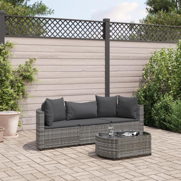 ARDEBO.de - 4-tlg. Garten-Sofagarnitur mit Kissen Grau Poly Rattan