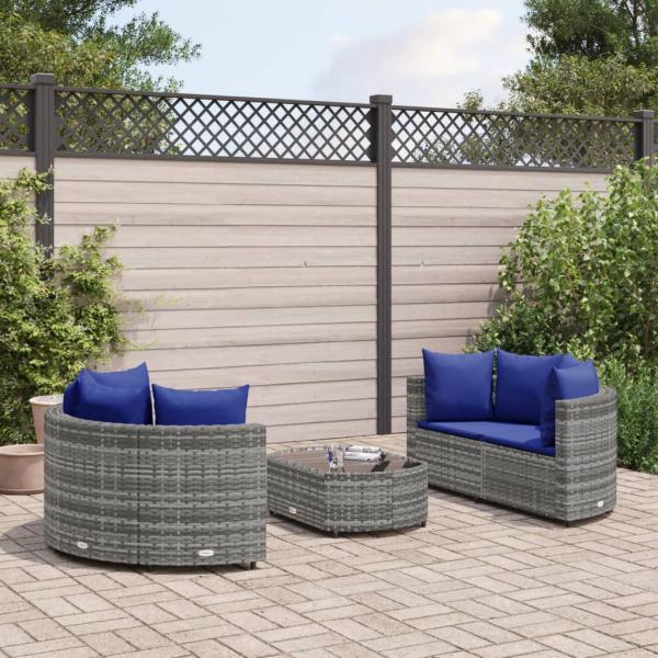 ARDEBO.de - 5-tlg. Garten-Sofagarnitur mit Kissen Grau Poly Rattan