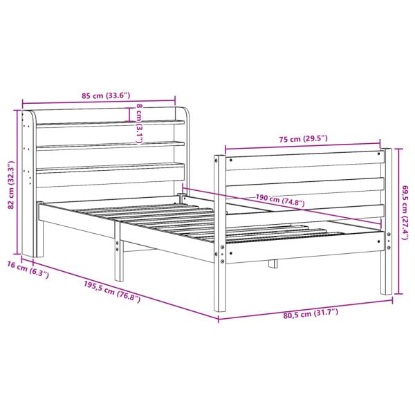 Bettgestell mit Kopfteil ohne Matratze 75x190 cm