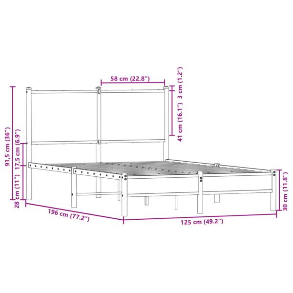 Metallbett ohne Matratze Sonoma-Eiche 120x190 cm