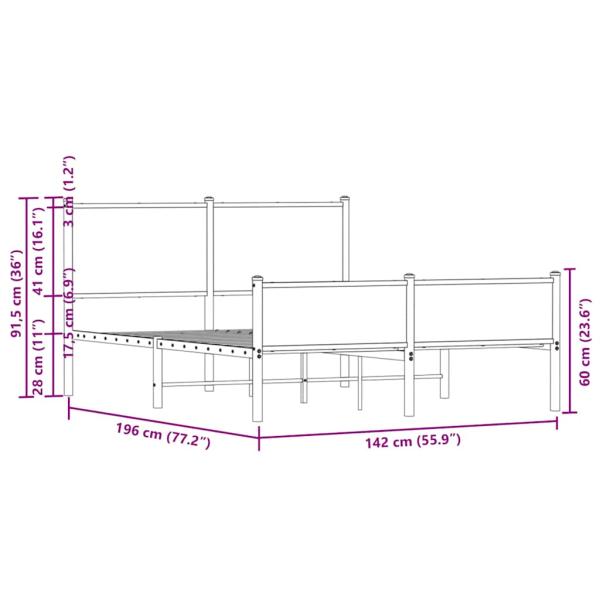 Metallbett ohne Matratze Sonoma-Eiche 137x190 cm