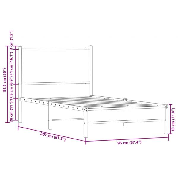 Metallbett ohne Matratze Braun Eichen-Optik 90x200 cm