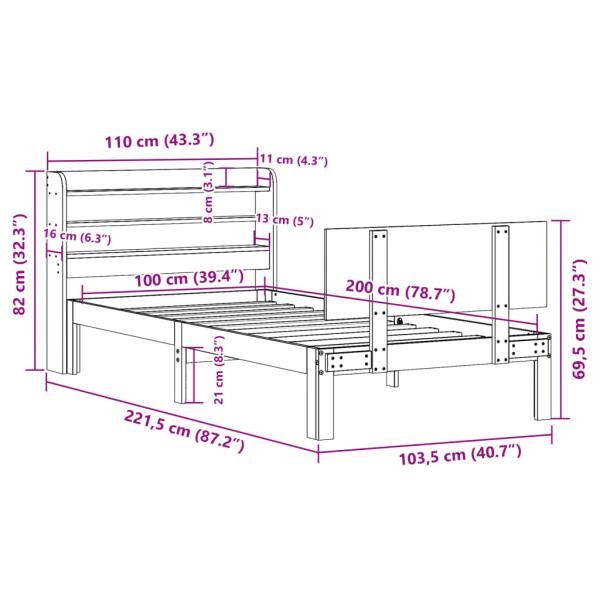 Bettgestell mit Kopfteil ohne Matratze 100x200 cm