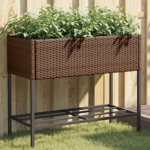 ARDEBO.de - Pflanzkübel mit Ablage Braun Poly Rattan