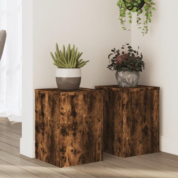 ARDEBO.de - Pflanzenständer 2 Stk. Räuchereiche 25x25x35 cm Holzwerkstoff