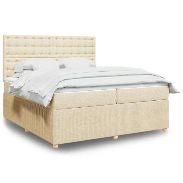 ARDEBO.de - Boxspringbett mit Matratze Creme 200x200 cm Stoff