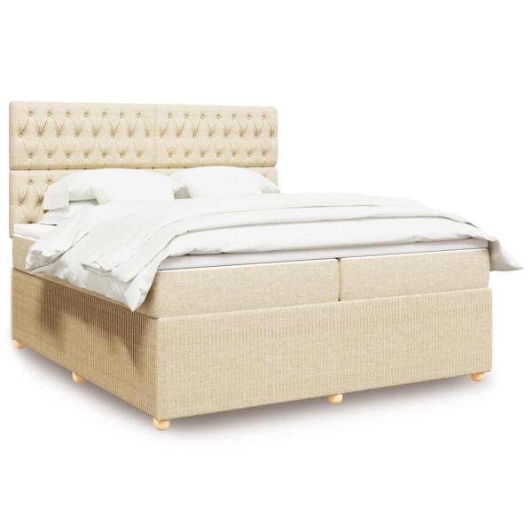 ARDEBO.de - Boxspringbett mit Matratze Creme 200x200 cm Stoff