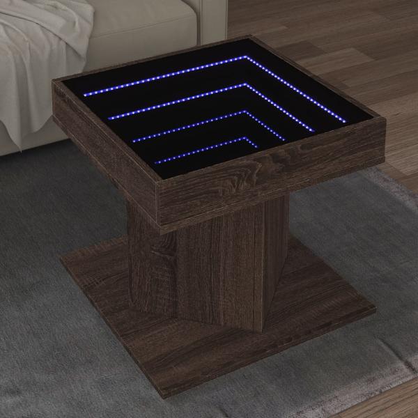 ARDEBO.de - LED-Couchtisch Braun Eichen-Optik 50x50x45 cm Holzwerkstoff