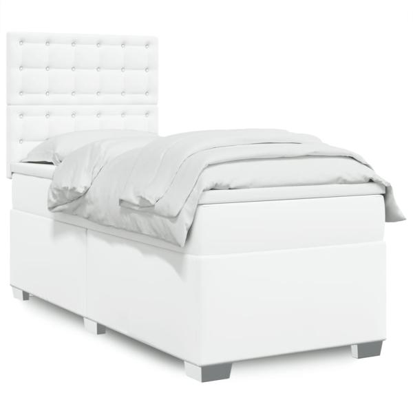 ARDEBO.de - Boxspringbett mit Matratze Weiß 90x190 cm Kunstleder