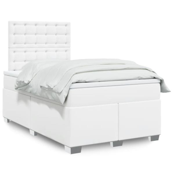 ARDEBO.de - Boxspringbett mit Matratze Weiß 120x200 cm Kunstleder
