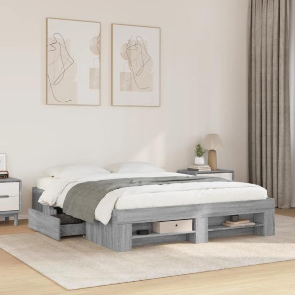 ARDEBO.de - Bettgestell Grau Sonoma 160x200 cm Holzwerkstoff