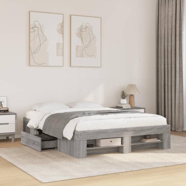 ARDEBO.de - Bettgestell Grau Sonoma 140x190 cm Holzwerkstoff