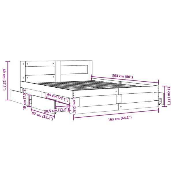 Bettgestell mit Kopfteil Sonoma-Eiche 160x200 cm Holzwerkstoff