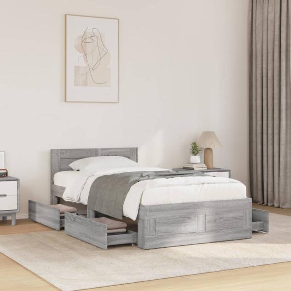ARDEBO.de - Bettgestell mit Kopfteil Grau Sonoma 75x190 cm Holzwerkstoff