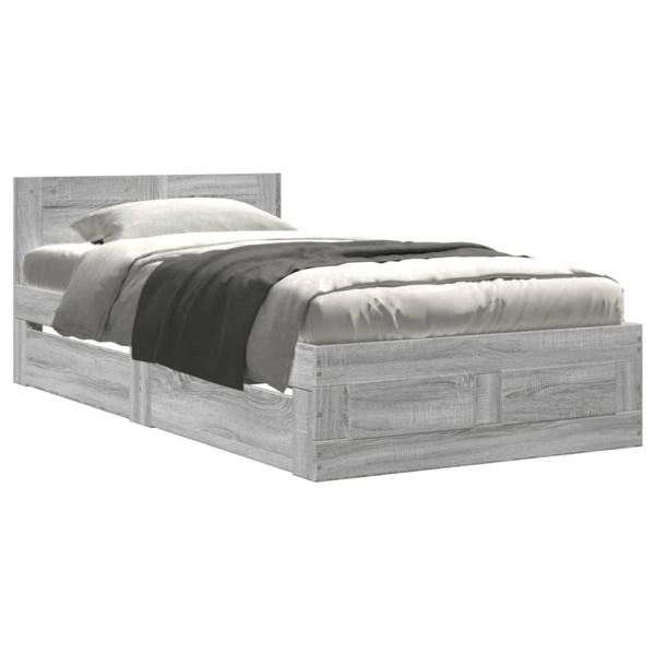 Bettgestell mit Kopfteil Grau Sonoma 75x190 cm Holzwerkstoff