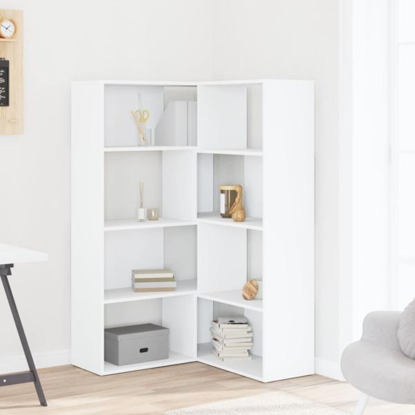 Eck-Bücherregal 4 Etagen Weiß 85x85x140 cm Holzwerkstoff