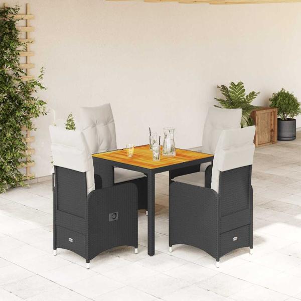 ARDEBO.de - 5-tlg. Garten-Bistro-Set mit Kissen Schwarz Poly Rattan