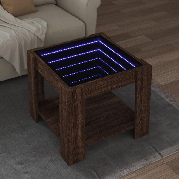ARDEBO.de - LED-Couchtisch Braun Eichen-Optik 53x53x45 cm Holzwerkstoff