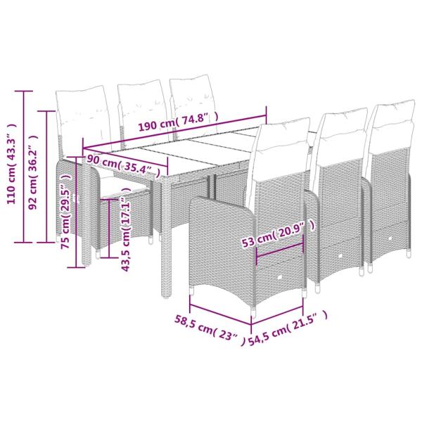 7-tlg. Garten-Bistro-Set mit Kissen Grau Poly Rattan