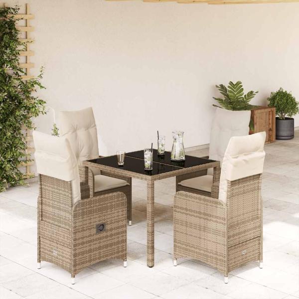 ARDEBO.de - 5-tlg. Garten-Bistro-Set mit Kissen Beige Poly Rattan