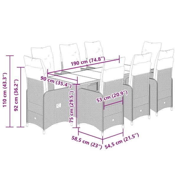 9-tlg. Garten-Bistro-Set mit Kissen Beige Poly Rattan