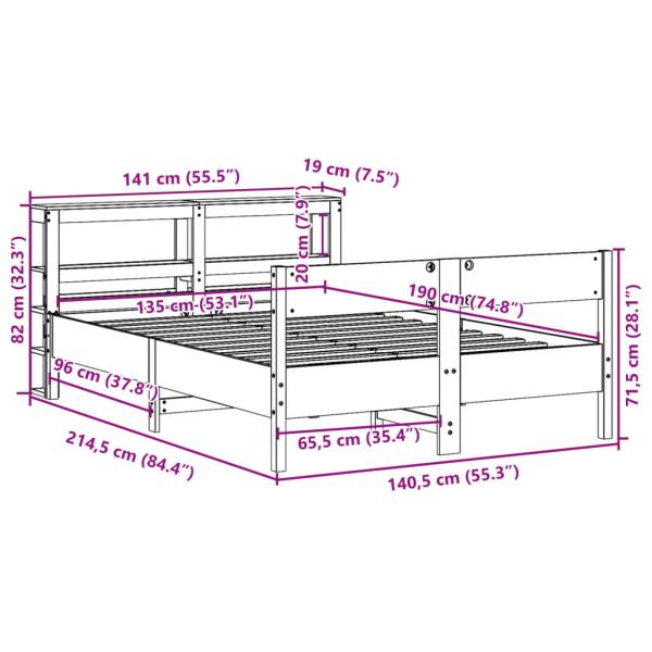 Massivholzbett ohne Matratze Wachsbraun 135x190 cm Kiefernholz