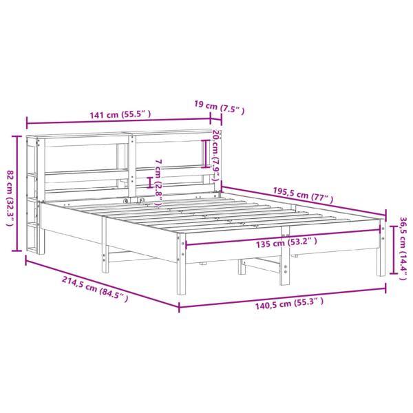 Massivholzbett ohne Matratze Wachsbraun 135x190 cm Kiefernholz